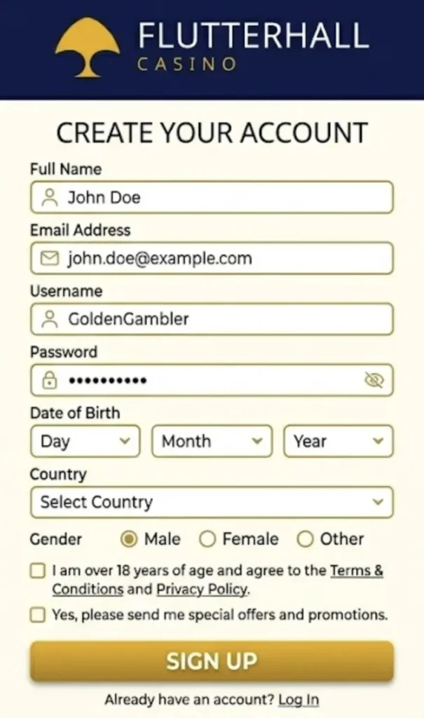 Flutterhall Sign Up